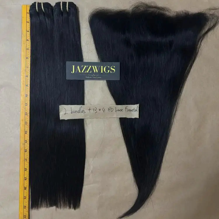 2 Raw Vietnamese Straight Hair Bundles with 13×4 HD Lace Frontal