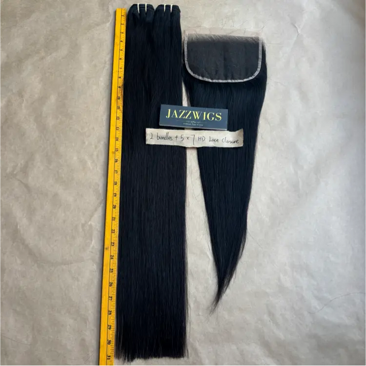 2 Raw Vietnamese Straight Hair Bundles with 7×5 HD Lace Closure