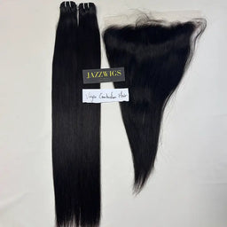 Virgin Cambodian Straight Hair 2 Bundle Deal with 13×4 HD Lace Frontal