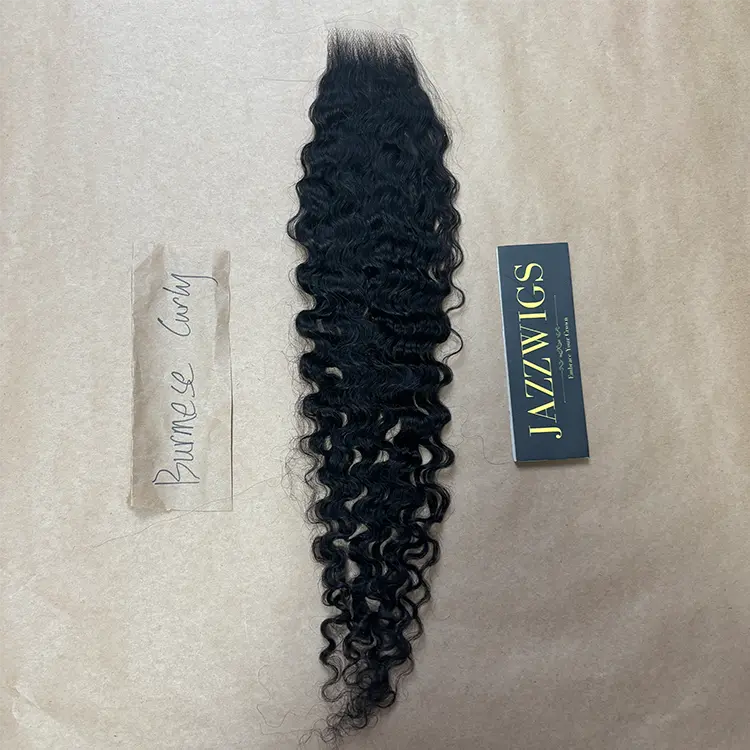 2x6 HD lace closure with raw Burmese curly Black hair bundles for seamless installs.