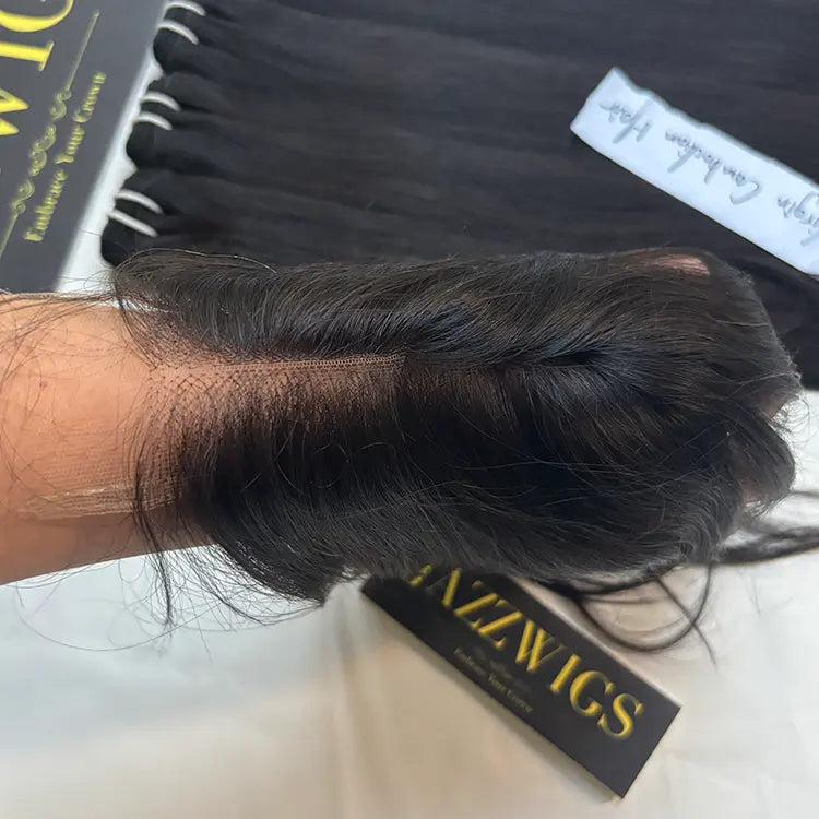 Virgin Cambodian Straight Hair 4 Bundle Deal with 2×6 HD Lace Closure