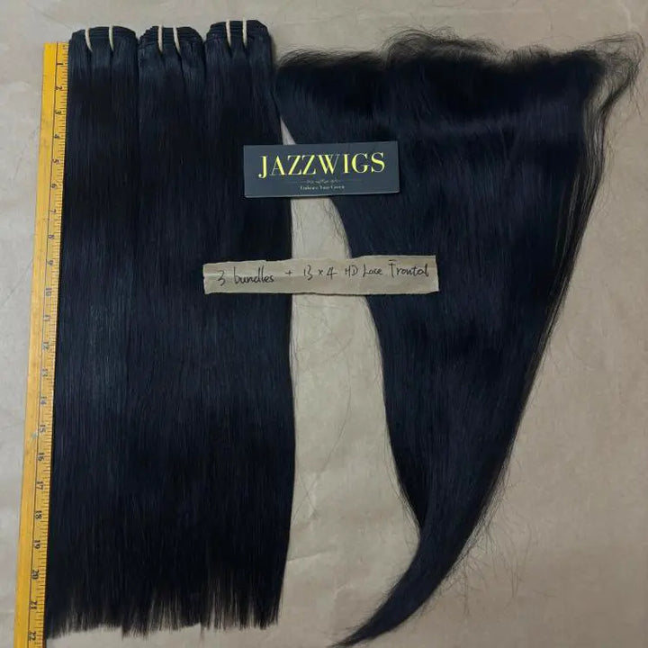 3 Raw Vietnamese Straight Hair Bundles with 13×4 HD Lace Frontal