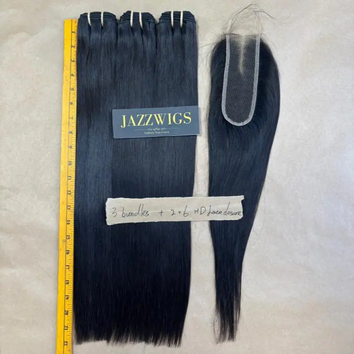 3 Raw Vietnamese Straight Hair Bundles with 2×6 HD Lace Closure