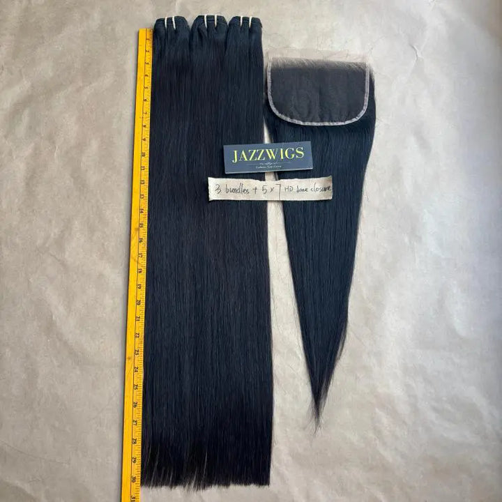3 Raw Vietnamese Straight Hair Bundles with 7×5 HD Lace Closure