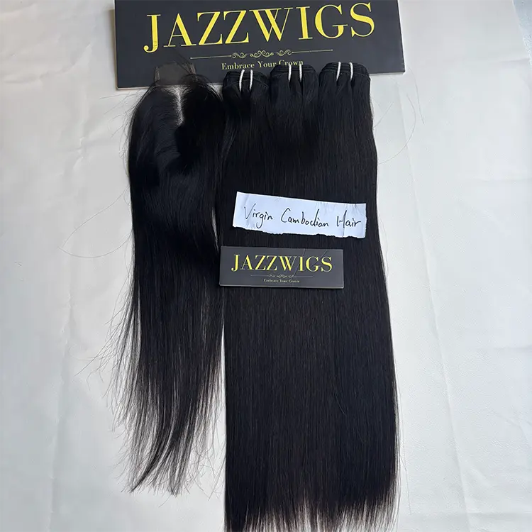 Virgin Cambodian Straight Hair 3 Bundle Deal with 2×6 HD Lace Closure
