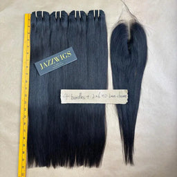4 Raw Vietnamese Straight Hair Bundles with 2×6 HD Lace Closure