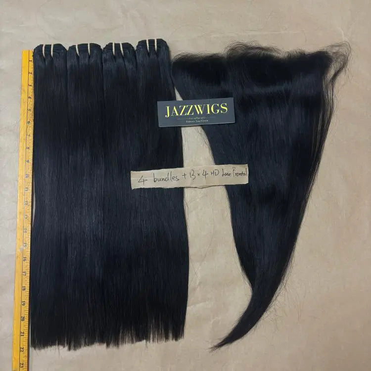 4 Raw Vietnamese Straight Hair Bundles with 13×4 HD Lace Frontal