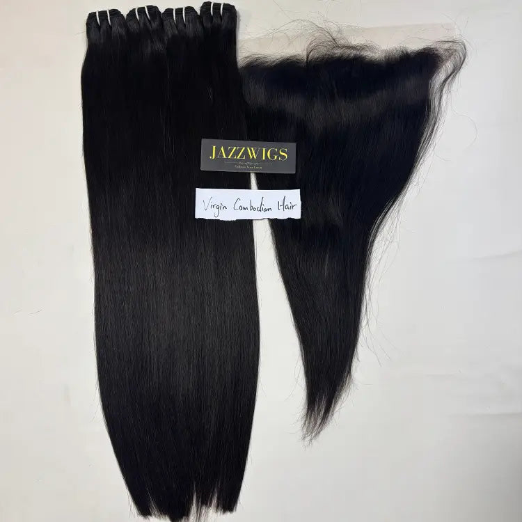 Virgin Cambodian Straight Hair 4 Bundle Deal with 13×4 HD Lace Frontal