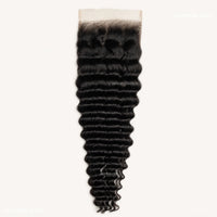 5x5 HD lace closure deep wave human hair in natural black by JazzWigs.