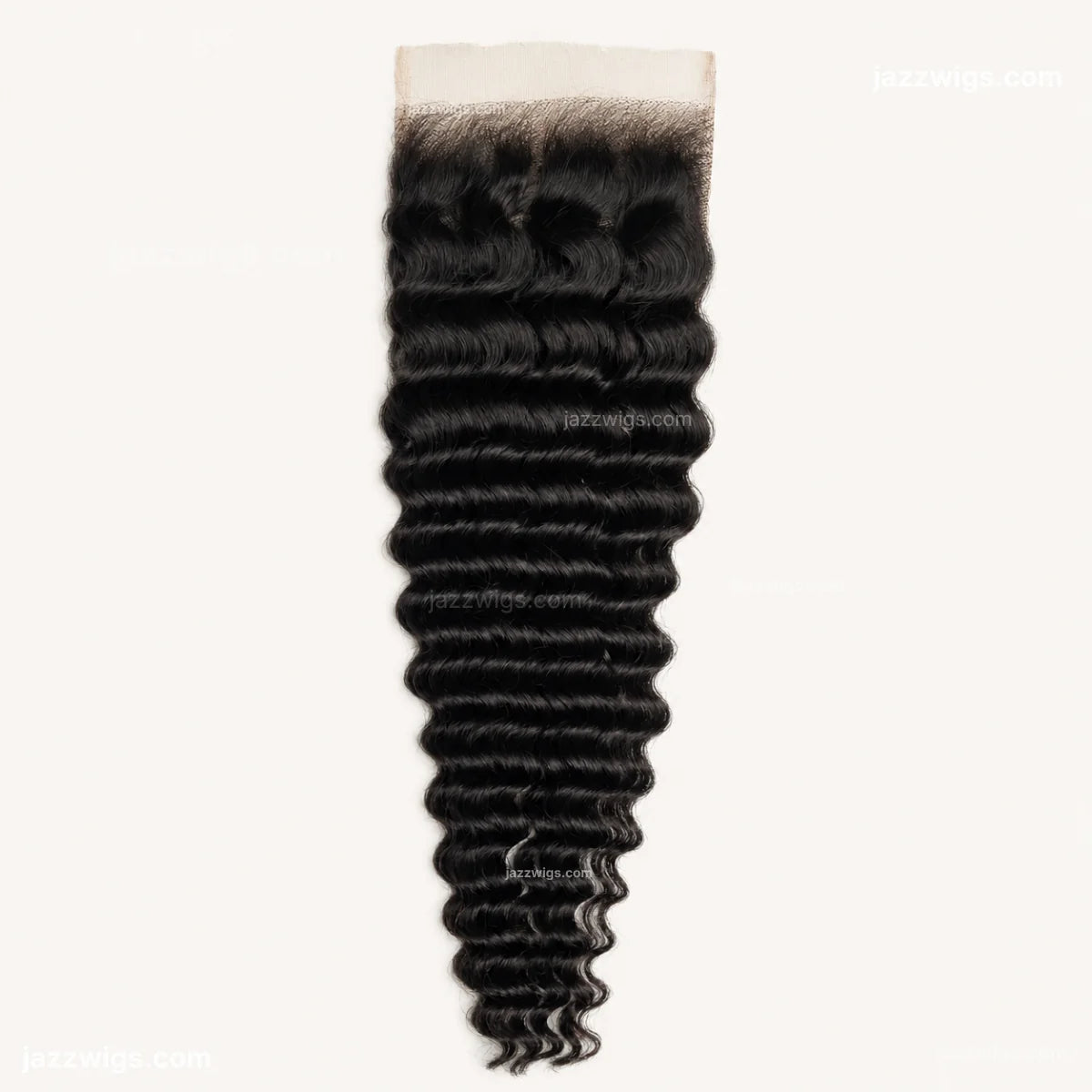 5x5 HD lace closure deep wave human hair in natural black by JazzWigs.