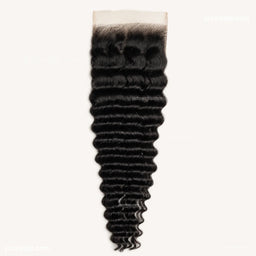 5x5 HD lace closure deep wave human hair in natural black by JazzWigs.