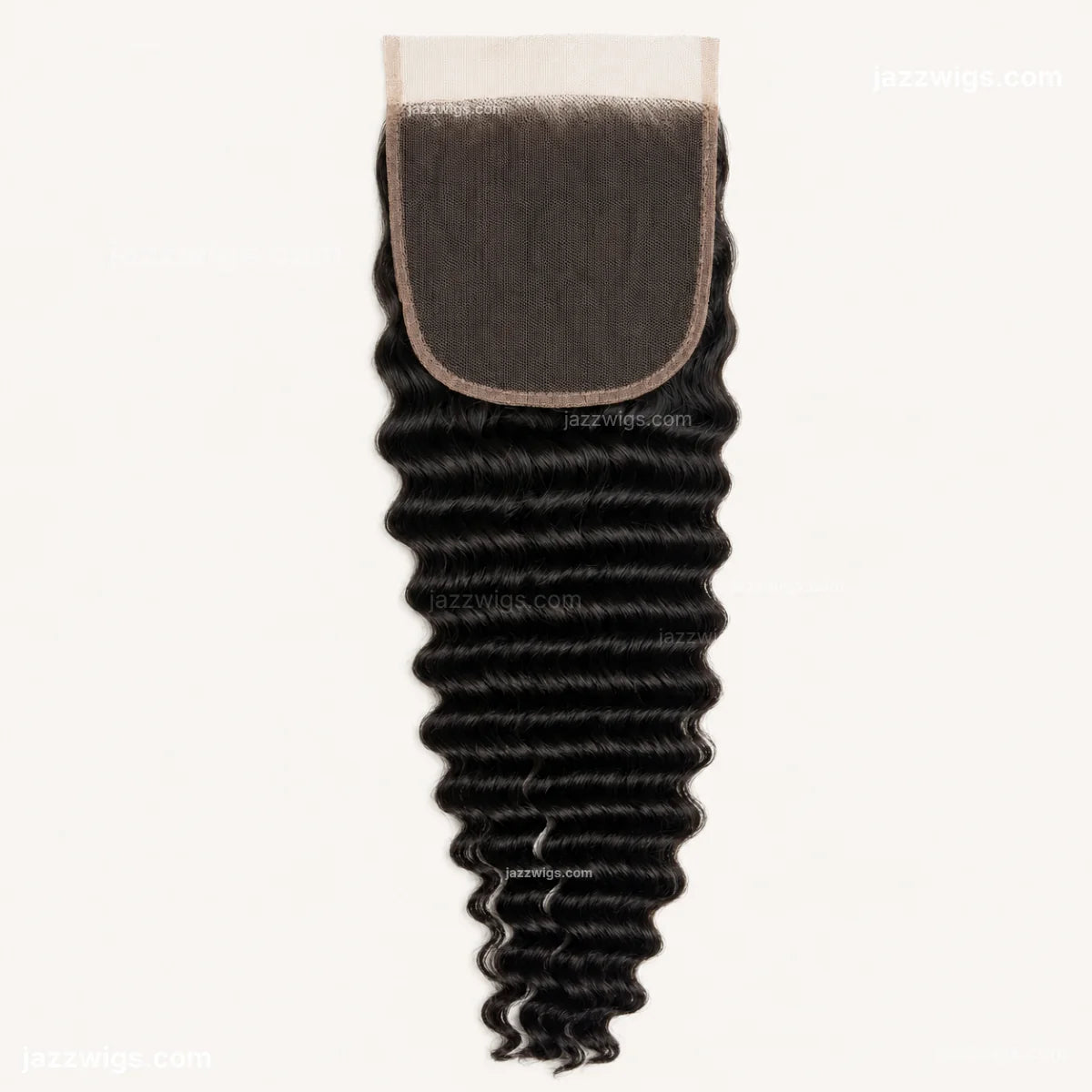 Natural black 5x5 HD lace closure deep wave human hair for wig making and salon use.