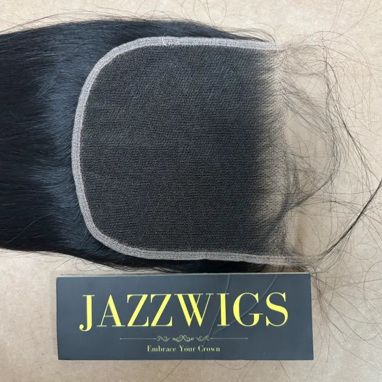 Black hair straight closure featuring 5x5 HD lace for stylists and vendors.