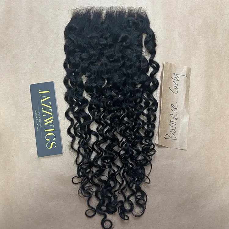 Natural-looking Burmese curly Black hair using a 6x6 HD lace closure.