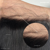HD lace detail on straight human hair closure in natural black.