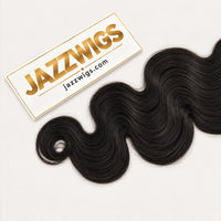 JAZZWIGS #1B Natural Black Body Wave Feather Crochet Human Hair — Body wave pattern close-up