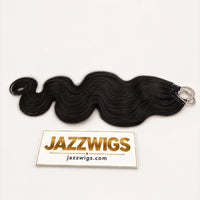 JAZZWIGS #1B Natural Black Body Wave Feather Crochet Human Hair — Full product laid flat