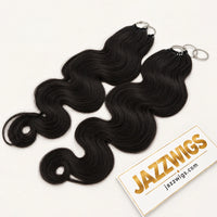 JAZZWIGS #1B Natural Black Body Wave Feather Crochet Human Hair — Two hair sections displayed side by side