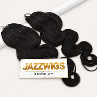 JAZZWIGS #1B Natural Black Body Wave Feather Crochet Human Hair — Body wave pattern comparison view