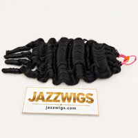 JAZZWIGS #1B Natural Black Burmese Water Curly Feather Crochet Human Hair — Full product laid flat