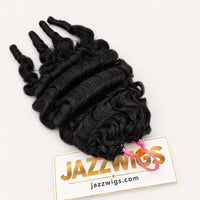 JAZZWIGS #1B Natural Black Burmese Water Curly Feather Crochet Human Hair — Full product from another angle