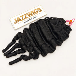 JAZZWIGS #1B Natural Black Burmese Water Curly Feather Crochet Human Hair — Full view on a clean background