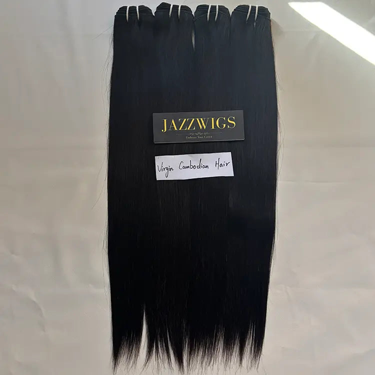 Virgin Cambodian Straight Hair 4 Bundle Deal with 2×6 HD Lace Closure