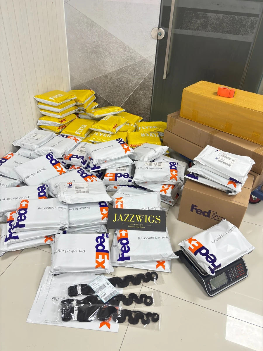 JazzWigs bulk human hair orders packed and ready for international dispatch