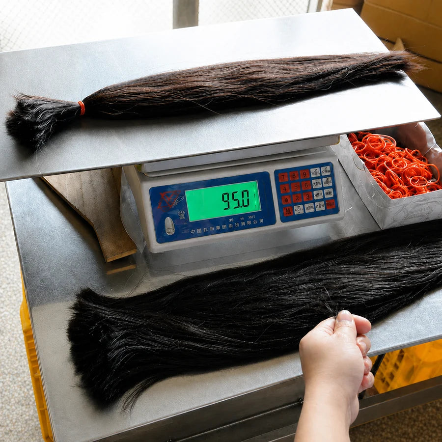 JazzWigs human hair bundle weight check on a digital scale for wholesale order consistency
