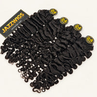 Four packs of #1B Burmese Curly Feather Crochet human hair, approximately 200g for a fuller installation