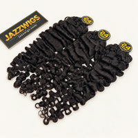 Three packs of #1B Burmese Curly Feather Crochet human hair, approximately 150g for a standard installation