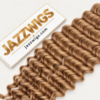 JAZZWIGS #27 Honey Blonde Deep Wave Feather Crochet Hair, close-up of the defined deep wave texture