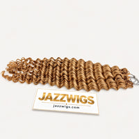 JAZZWIGS #27 Honey Blonde Deep Wave Feather Crochet Hair, side view showing the deep wave pattern