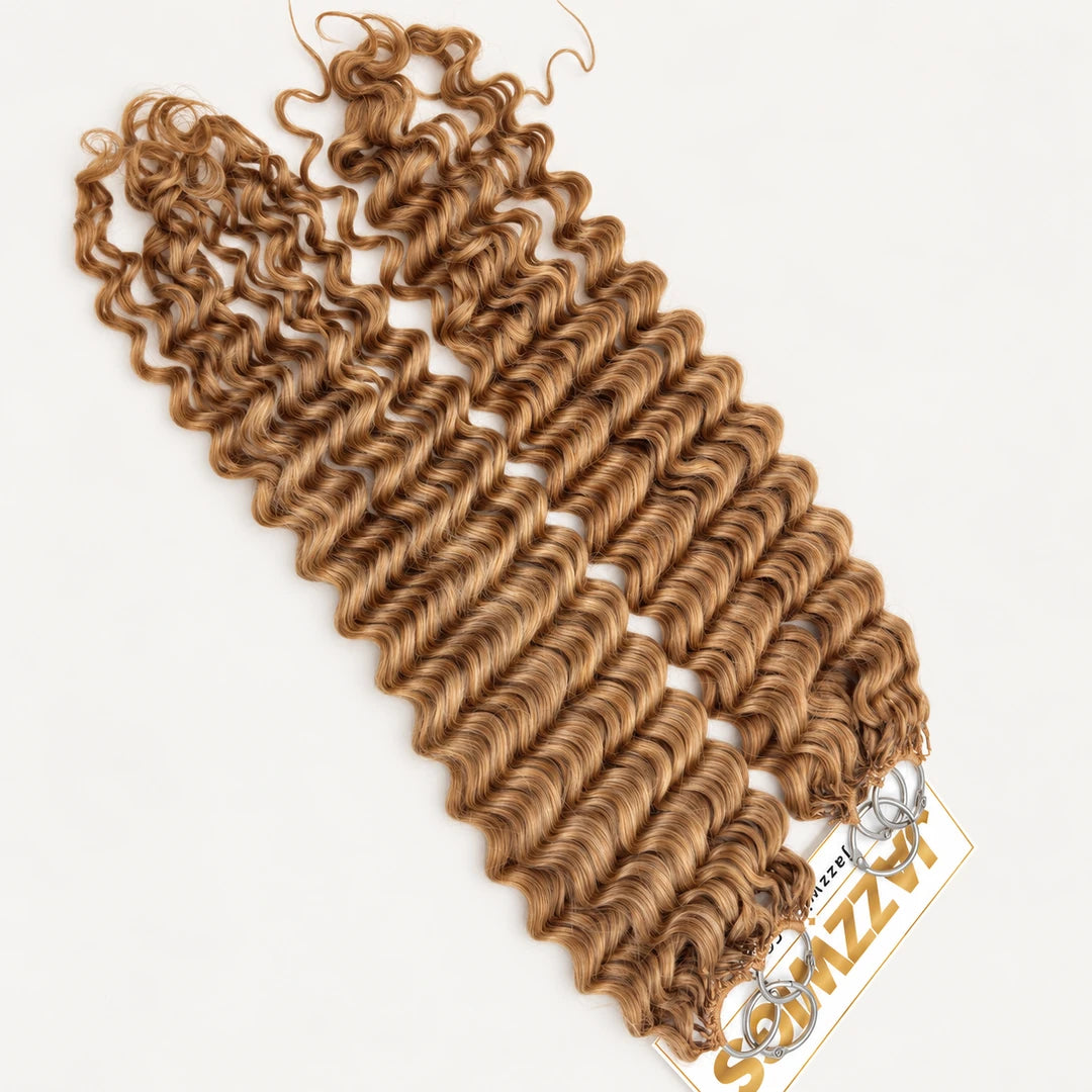 JAZZWIGS #27 Honey Blonde Deep Wave Feather Crochet Hair, spread-out hair showing wave definition