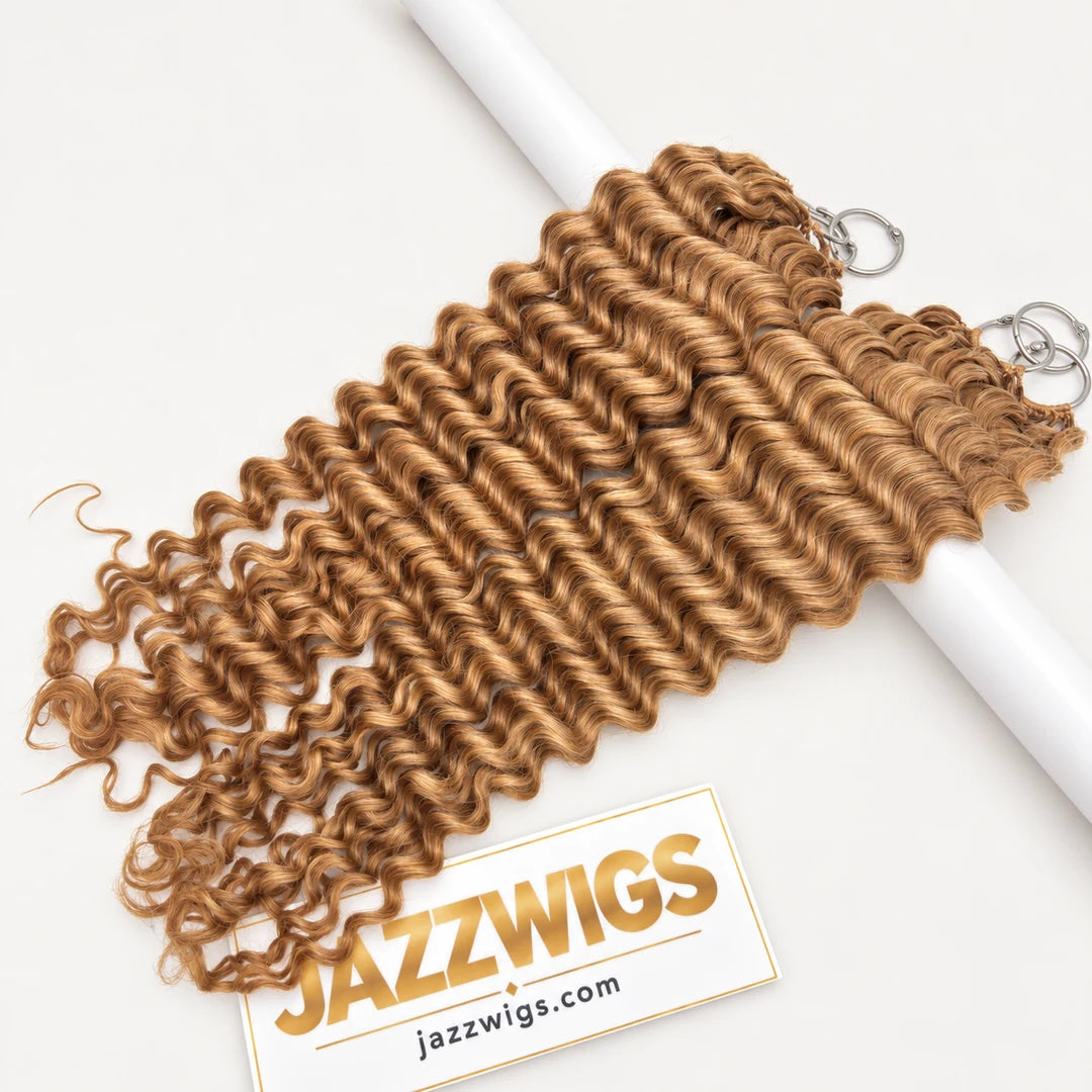 JAZZWIGS #27 Honey Blonde Deep Wave Feather Crochet Hair, alternate full-length view