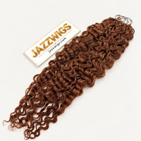 JAZZWIGS #30 Auburn Brown Burmese Curly Feather Crochet Human Hair, full-length product view on a clean light background