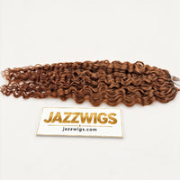 JAZZWIGS #30 Auburn Brown Burmese Curly Feather Crochet Human Hair, horizontal full-length product view