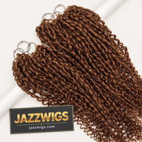 JAZZWIGS #30 Auburn Brown Pixie Curly Feather Crochet Human Hair, overhead product view