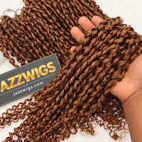 JAZZWIGS #30 Auburn Brown Pixie Curly Feather Crochet Human Hair, handheld curl detail