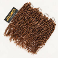 JAZZWIGS #30 Auburn Brown Pixie Curly Feather Crochet Human Hair, full-length product view on a clean light background