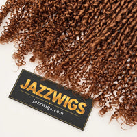 JAZZWIGS #30 Auburn Brown Pixie Curly Feather Crochet Human Hair, close-up of the curly ends