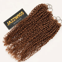 JAZZWIGS #30 Auburn Brown Pixie Curly Feather Crochet Human Hair, angled full-length product view