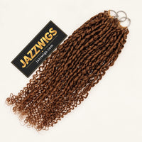 JAZZWIGS #30 Auburn Brown Pixie Curly Feather Crochet Human Hair, side arrangement showing the curl shape