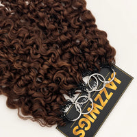 JAZZWIGS #4 Brown Burmese Water Curly Feather Crochet Human Hair — Close-up of the attachment area.