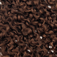 JAZZWIGS #4 Brown Burmese Water Curly Feather Crochet Human Hair — Close-up of the curly texture.