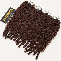 JAZZWIGS #4 Brown Burmese Water Curly Feather Crochet Human Hair — Multiple hair groups displayed side by side.