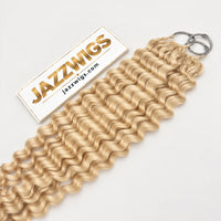 JAZZWIGS #613 Blonde Deep Wave Feather Crochet Human Hair, close-up of the deep wave pattern