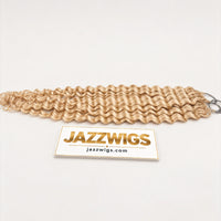 JAZZWIGS #613 Blonde Deep Wave Feather Crochet Human Hair, side view showing the full hair length