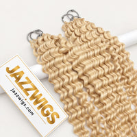 JAZZWIGS #613 Blonde Deep Wave Feather Crochet Human Hair, detail view of the wave pattern and attachments