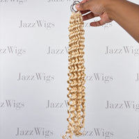JAZZWIGS #613 Blonde Deep Wave Feather Crochet Human Hair, handheld full-length product view